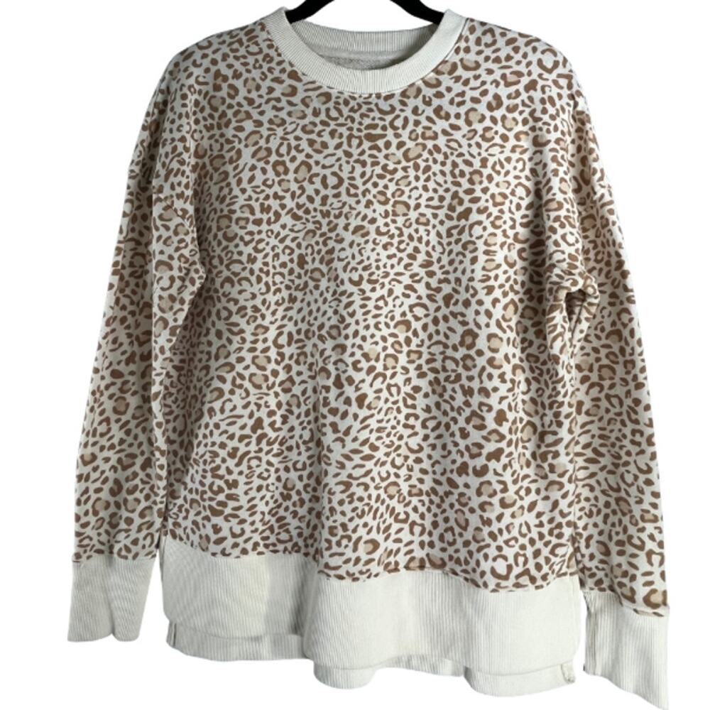 Time and Tru Gold Cream Leopard Print Long Sleeve Sweater Size S